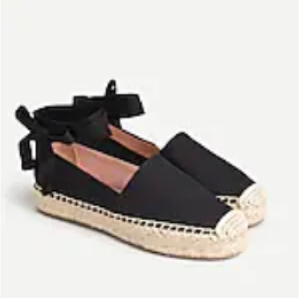 JCrew canvas classic ankle tie espadrille flats in black